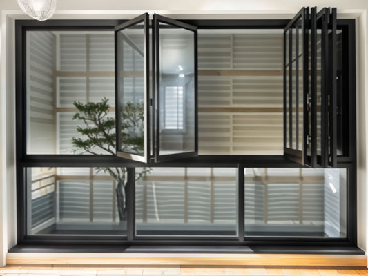 Powder Coating Folding Glass Panel jendela 5mm / 6mm Ketebalan