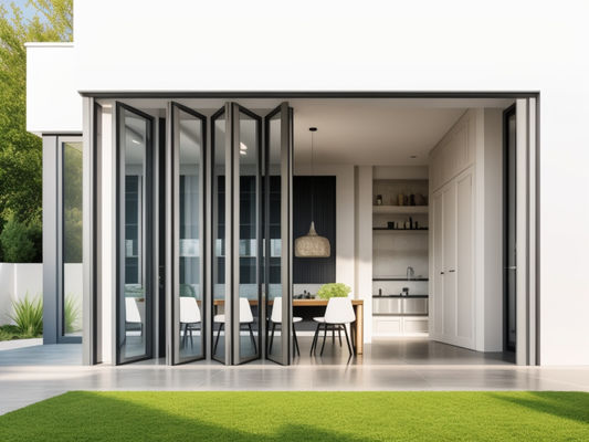 Anodizing Bifold Folding Glass Windows Pengurangan Kebisingan Tahan Angin